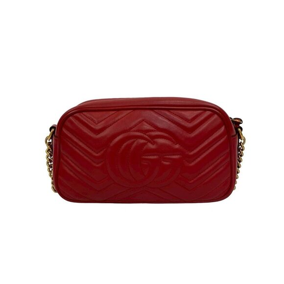 GUCCI Red Leather GG Marmont Shoulder Bag - Picture 3 of 9